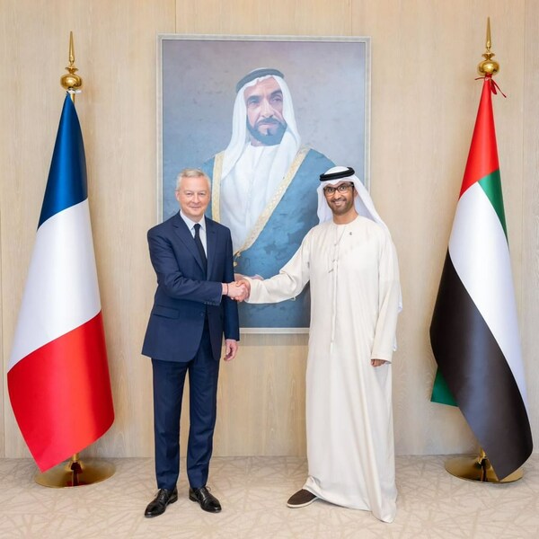 H.E. His Excellency Dr Sultan bin Ahmed Al Jaber and Bruno Le Maire, Minister of the Economy, Finance, and Industrial and Digital Sovereignty H.E. His Excellency Dr Sultan bin Ahmed Al Jaber and Bruno Le Maire, Minister of the Economy, Finance, and Industrial and Digital Sovereignty