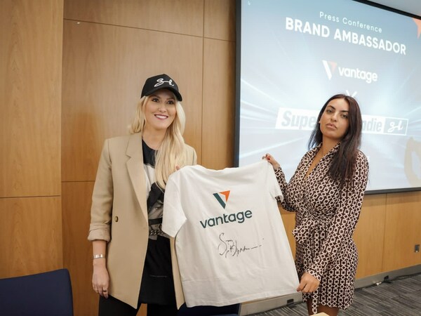 Alexandra Mary Hirschi from Supercar Blondie, and Nadine Azzam, Head of MENA for Vantage, at the signing ceremony and press conference held on 18 January in Dubai.