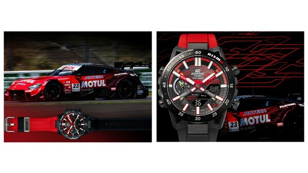 Entire watch features a two-tone shift from red to black / Graphic pattern interlacing with “Z” logo on the dial’s upper half