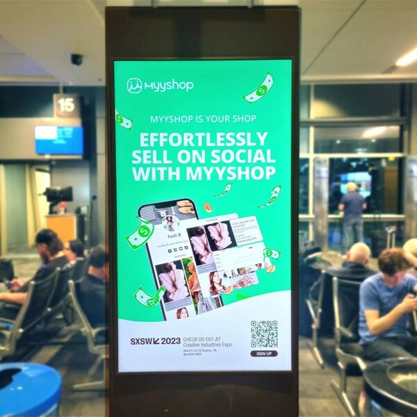 MyyShop appears on billboards at Austin International Airport