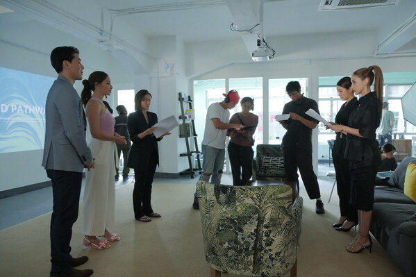 On the set of Hong Kong side of the production with Jocelyn Chan, Grace Chan, Linna Huynh, Christina Colgan, Hugh Tran, and the production team including director Thomas Lo.