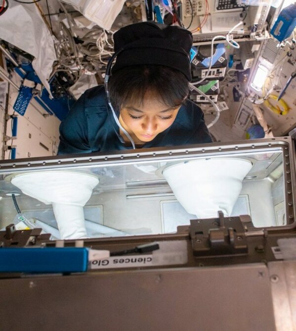 Astronaut Rayyanah Barnawi conducting an experiment