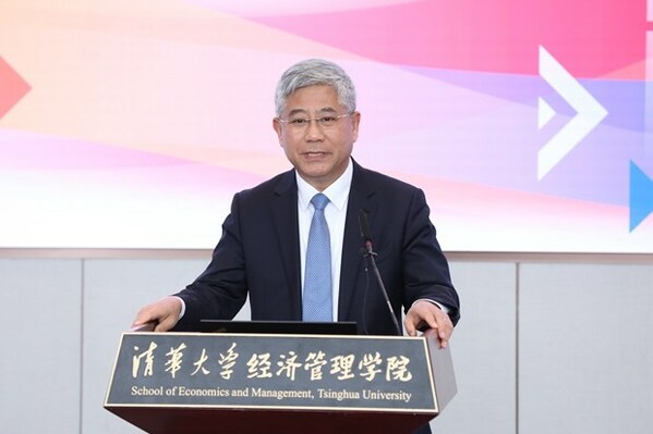 Bai Chongen, dean of Tsinghua University's School of Economics and Management, delivers a keynote speech at the convening event of Latin American and Caribbean ambassadors at Tsinghua University in Beijing, April 28, 2023. [Photo/China.org.cn]