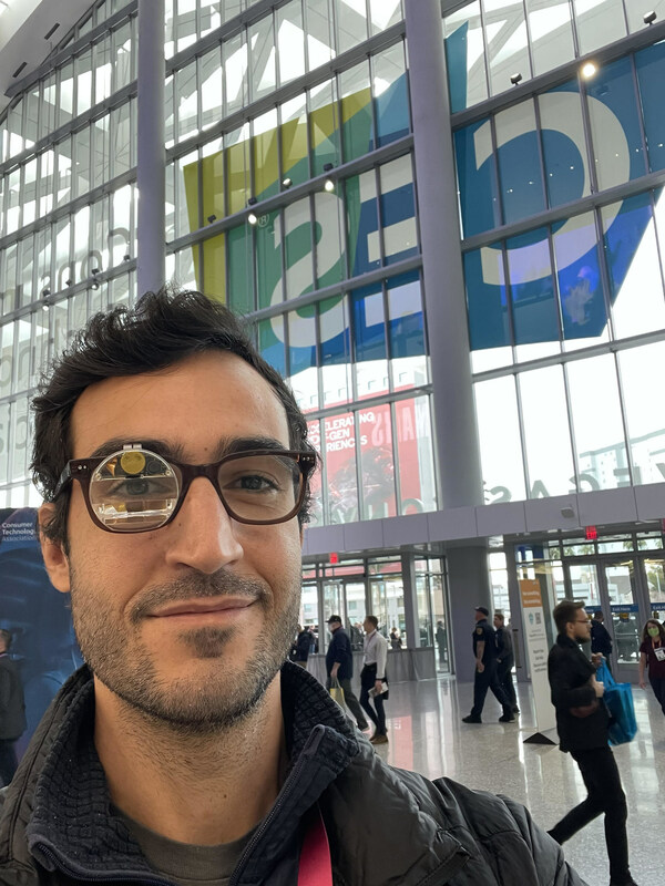 Brilliant Labs Founder and CEO Bobak Tavangar demonstrates the firm's open-source AR device Monocle at CES Brilliant Labs Founder and CEO Bobak Tavangar demonstrates the firm's open-source AR device Monocle at CES