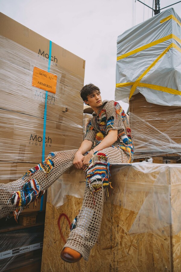 Knit top and pants set handcrafted with 50% Brewed Protein™ fiber and 50% cashmere by Cavia. Photo credit: Acielle @Styledumonde