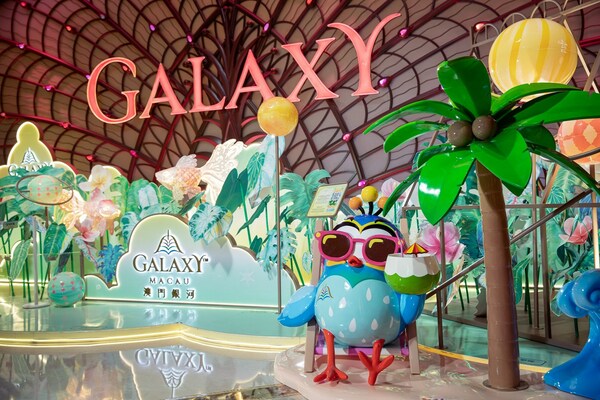 Wavey the Peacock of Galaxy Kidz in a cosmic nebula at Grand Resort Deck.
