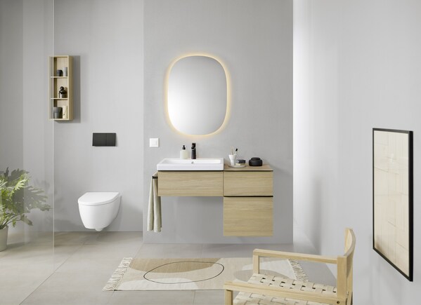 The new Geberit Sigma70 actuator plate complements modern bathroom decors, making it a versatile choice for homeowners and designers looking for a stylish and functional addition to the bathroom.