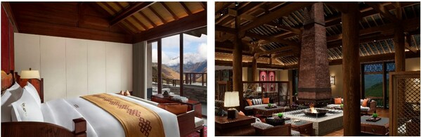 From left to right: Intimate two-bedroom villa and lobby lounge