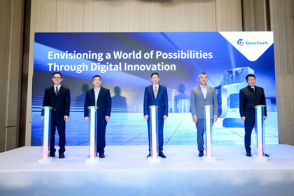 From the left:Mr. William Wong, General Manager of GienTech Overseas BFSI (Banking, Finance, Security and Insurance) & Business Unit HK; Mr. Li Kang, Vice Chairperson of the Hong Kong Chinese Enterprises Association Information Technology Committee; Mr. Feng Ming Gang, Executive Deputy General Manager of GienTech; Mr. Zeng Shen Dian, Vice President of the Hong Kong Chinese Enterprises Association; Mr. Li Xi Guang, Chief Executive of China Development Bank Hong Kong Branch From the left:Mr. William Wong, General Manager of GienTech Overseas BFSI (Banking, Finance, Security and Insurance) & Business Unit HK; Mr. Li Kang, Vice Chairperson of the Hong Kong Chinese Enterprises Association Information Technology Committee; Mr. Feng Ming Gang, Executive Deputy General Manager of GienTech; Mr. Zeng Shen Dian, Vice President of the Hong Kong Chinese Enterprises Association; Mr. Li Xi Guang, Chief Executive of China Development Bank Hong Kong Branch