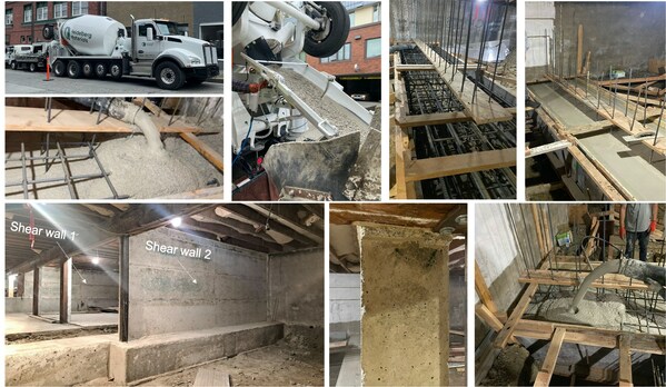 About 60 tons of C-Crete Technologies’ new cement-free concrete is poured onsite during the construction of a commercial building in Seattle. PHOTO © C-Crete Technologies About 60 tons of C-Crete Technologies’ new cement-free concrete is poured onsite during the construction of a commercial building in Seattle. PHOTO © C-Crete Technologies