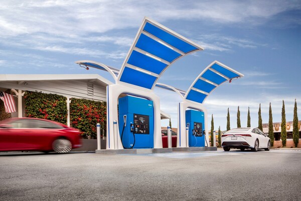 Vehicles fueling at a True Zero hydrogen fueling station. True Zero is a FirstElement Fuel company. First Element, using patented technology, is the only company in the world refueling multiple hydrogen vehicles simultaneously off of one set of equipment. Vehicles fueling at a True Zero hydrogen fueling station. True Zero is a FirstElement Fuel company. First Element, using patented technology, is the only company in the world refueling multiple hydrogen vehicles simultaneously off of one set of equipment.