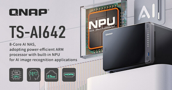 QNAP's TS-AI642, the 8-core ARM-based AI NAS with 6 TOPS performance NPU, is perfect for AI image recognition and smart surveillance applications - providing entry-level,power-efficient AI image storage and Surveillance NAS for SMBs. QNAP's TS-AI642, the 8-core ARM-based AI NAS with 6 TOPS performance NPU, is perfect for AI image recognition and smart surveillance applications - providing entry-level,power-efficient AI image storage and Surveillance NAS for SMBs.