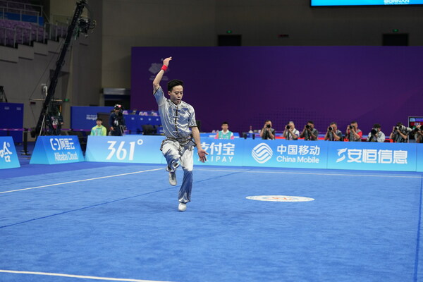Sun Peiyuan competes at the men's Changquan final of Wushu at the 19th Asian Games in Hangzhou, east China's Zhejiang province, Sept. 24, 2023. (Photo by Li Yanfei/People's Daily) Sun Peiyuan competes at the men's Changquan final of Wushu at the 19th Asian Games in Hangzhou, east China's Zhejiang province, Sept. 24, 2023. (Photo by Li Yanfei/People's Daily)