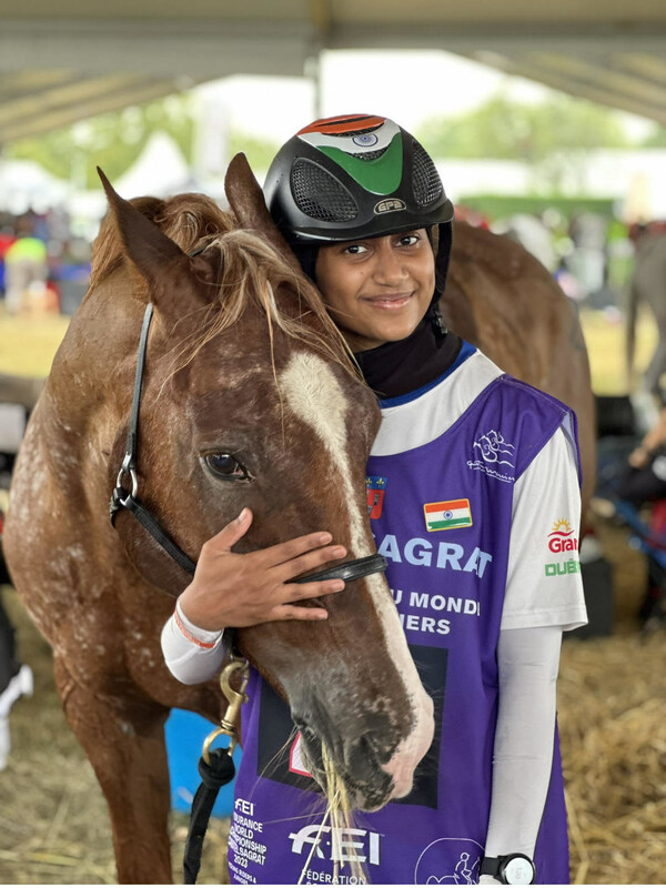 First Indian young lady rider Nida Anjum Chelat with her companion horse Epsilonn Salou after completing theFEI Equestrian World Endurance Championship for Young riders and Juniors, Castelsagrat, France First Indian young lady rider Nida Anjum Chelat with her companion horse Epsilonn Salou after completing theFEI Equestrian World Endurance Championship for Young riders and Juniors, Castelsagrat, France