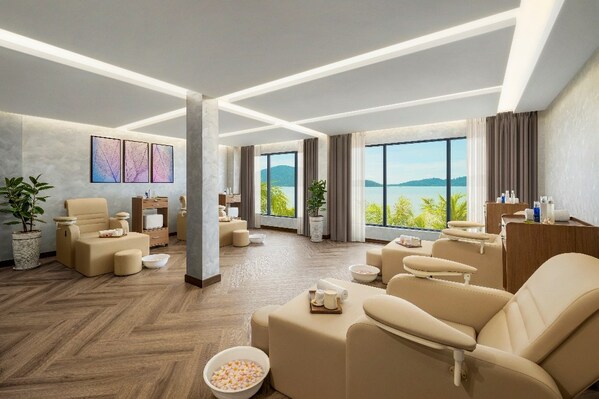 Enjoy a foot massage and take in the beautiful view of the sea.