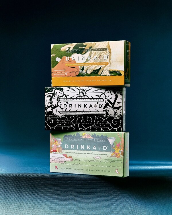 Studio display of the limited edition DrinkAid boxes. These collectible boxes are a nod to collaborations between artists and brands in Singapore.