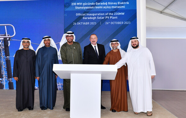 HE Ilham Aliyev, President of the Republic of Azerbaijan, HE Dr Sultan Ahmed Al Jaber, UAE Minister of Industry and Advanced Technology, COP28 President-Designate, and Chairman of Masdar, along with senior UAE delegation, inaugurate the 230MW Garadagh Solar Park in Azerbaijan HE Ilham Aliyev, President of the Republic of Azerbaijan, HE Dr Sultan Ahmed Al Jaber, UAE Minister of Industry and Advanced Technology, COP28 President-Designate, and Chairman of Masdar, along with senior UAE delegation, inaugurate the 230MW Garadagh Solar Park in Azerbaijan