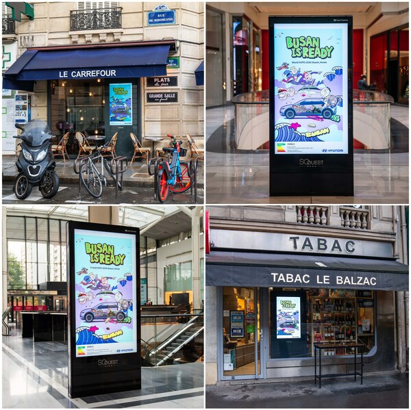 Hyundai Motor Group's 2030 Busan Expo advertisement is being displayed in Paris