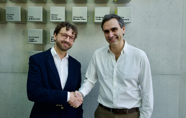 Dr. Kamil Tamiola the CEO of Peptone Ltd and Prof. Andrea Alimonti, MD, Incoming Director, and Professor of Molecular Oncology at IOR as seen in The Institute of Oncology Research (IOR) in Bellinzona, Switzerland. Dr. Kamil Tamiola the CEO of Peptone Ltd and Prof. Andrea Alimonti, MD, Incoming Director, and Professor of Molecular Oncology at IOR as seen in The Institute of Oncology Research (IOR) in Bellinzona, Switzerland.