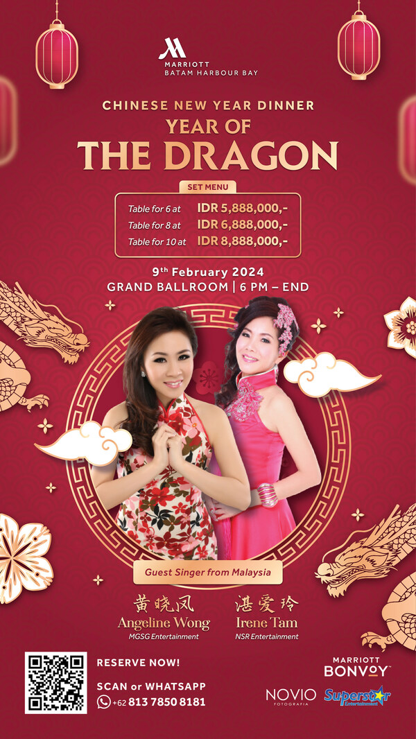 Join us at Batam Marriott Hotel Harbour Bay for an unforgettable Chinese New Year Dinner as we welcome the majestic Year of the Dragon. Indulge in an exquisite feast and embrace the spirit of fortune. Join us at Batam Marriott Hotel Harbour Bay for an unforgettable Chinese New Year Dinner as we welcome the majestic Year of the Dragon. Indulge in an exquisite feast and embrace the spirit of fortune.