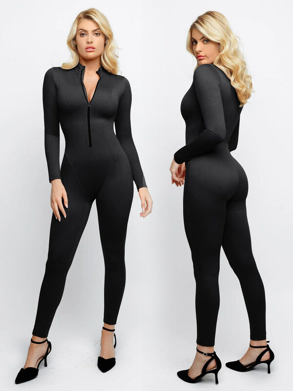 Long Sleeve Shapewear Zip Front Jumpsuit