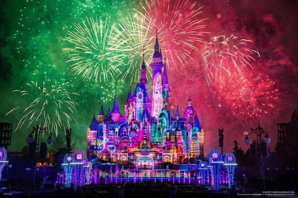The Enchanted Storybook Castle lights up with special projections and magnificent fireworks
