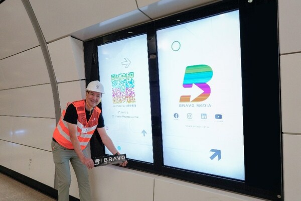 Mr. Richard Petignaud, Managing Director of Bravo Media placed Bravo Media logo on a Digital Panel screen, symbolizing the exclusive MTR^ advertising Concession operated by Bravo Media officially launched.