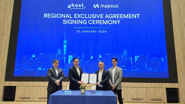 Left: Imaizumi Fumitoshi, CEO of EXEO Global, Chong Min, COO of dhost Global Inc (Branch Office), Dr John Chan, CEO of Mapxus Technology and Mr Ocean Ng, COO of Mapxus Technology Left: Imaizumi Fumitoshi, CEO of EXEO Global, Chong Min, COO of dhost Global Inc (Branch Office), Dr John Chan, CEO of Mapxus Technology and Mr Ocean Ng, COO of Mapxus Technology