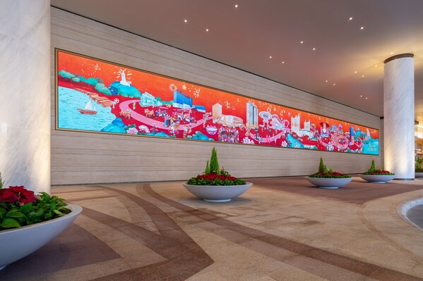 The magnificent 30-meter-long Chinese-style New Year painting displayed on an LED wall outside of the Crystal Lobby, connects the iconic edifices of StarWorld Hotel, Galaxy Macau, and Broadway Macau with the vibrant festivities of the New Year in intricate details and lively style The magnificent 30-meter-long Chinese-style New Year painting displayed on an LED wall outside of the Crystal Lobby, connects the iconic edifices of StarWorld Hotel, Galaxy Macau, and Broadway Macau with the vibrant festivities of the New Year in intricate details and lively style