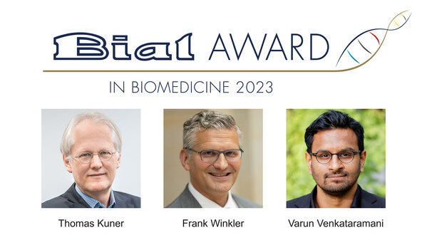 Lead researchers of the winning team of the BIAL Award in Biomedicine 2023 promoted by the BIAL Foundation. Photo credits: Thomas Kuner - Hendrik Schröder, Heidelberg University Hospital; Frank Winkler - berlin-event-foto.de; Varun Venkataramani - Carina Kircher and Gerald Bendner. Lead researchers of the winning team of the BIAL Award in Biomedicine 2023 promoted by the BIAL Foundation. Photo credits: Thomas Kuner - Hendrik Schröder, Heidelberg University Hospital; Frank Winkler - berlin-event-foto.de; Varun Venkataramani - Carina Kircher and Gerald Bendner.