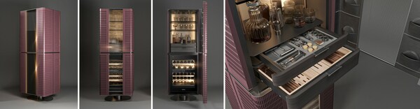 At the Signature Kitchen Suite showroom, LG is displaying its high-end built-in appliances together with its new Design Capsule Collections, SKINS Club; an ultra-elegant cabinet for the Signature Kitchen Suite under-counter wine cellar designed in collaboration with m2Atelier. The stunning SKINS Club features separate compartments for storing wine and cigars and offers customizable finishes for personalized look.