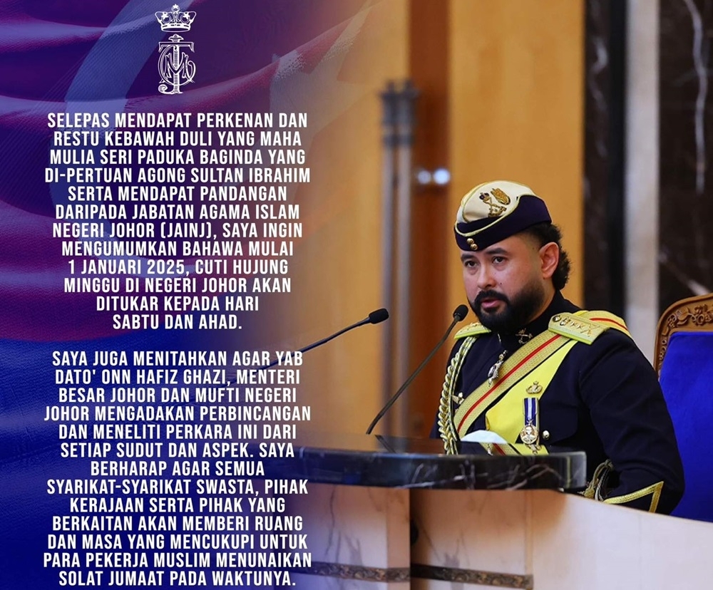 Johor going back to Saturday-Sunday weekends from January 2025
