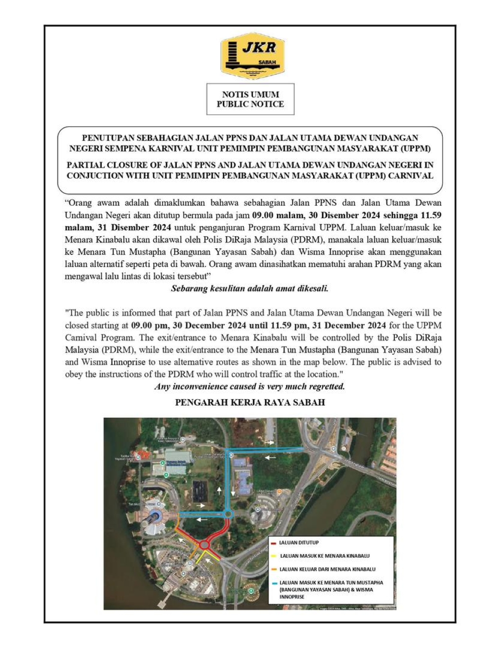 JKR announces road closures as UPPM carnival coincides with student protest on corruption in Kota Kinabalu