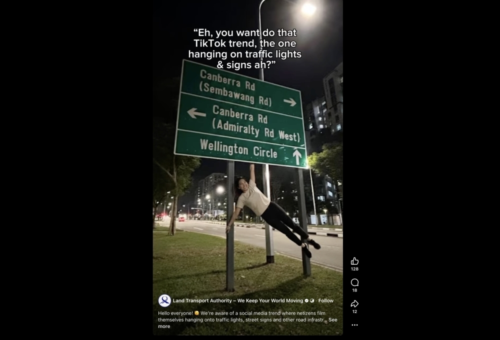 TikTok trend sparks Land Transport Authority warning over hanging from traffic lights in Singapore