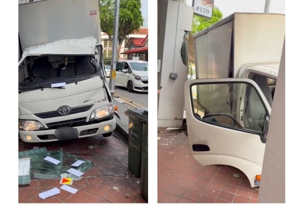 Two hospitalised as lorry mounts footpath in crash near Singapore’s Jalan Besar