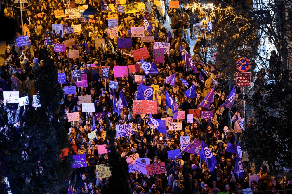 Protests in Paris, Madrid, Istanbul and Latin America call for gender equality and an end to Middle East war