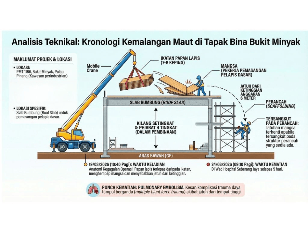 Penang DOSH clamps down on Bukit Minyak site after worker killed by falling plywood from crane