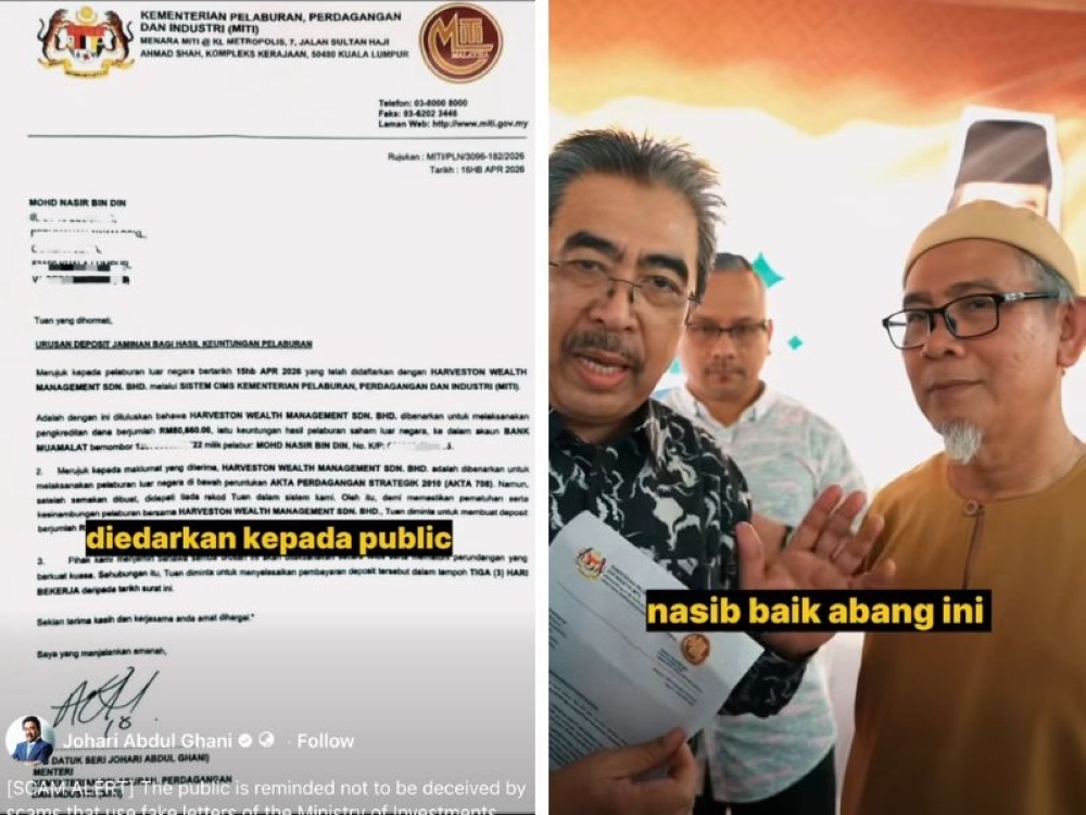 ‘I got scammed too’: Johari Abdul Ghani exposes fake Miti letter promising RM80,000 investment returns