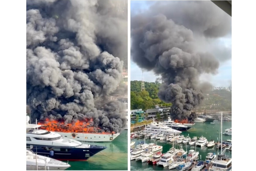 Luxury yacht engulfed in flames at Singapore’s Sentosa Cove marina